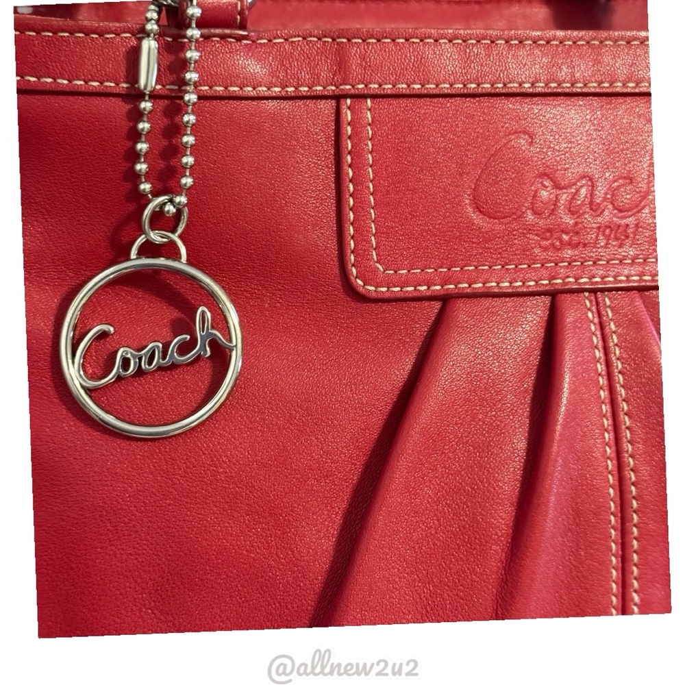 Coach 1941 Ashley Red Leather Double Handle Zipper Closure Tote Shoulder Bag Sil - Picture 11 of 16